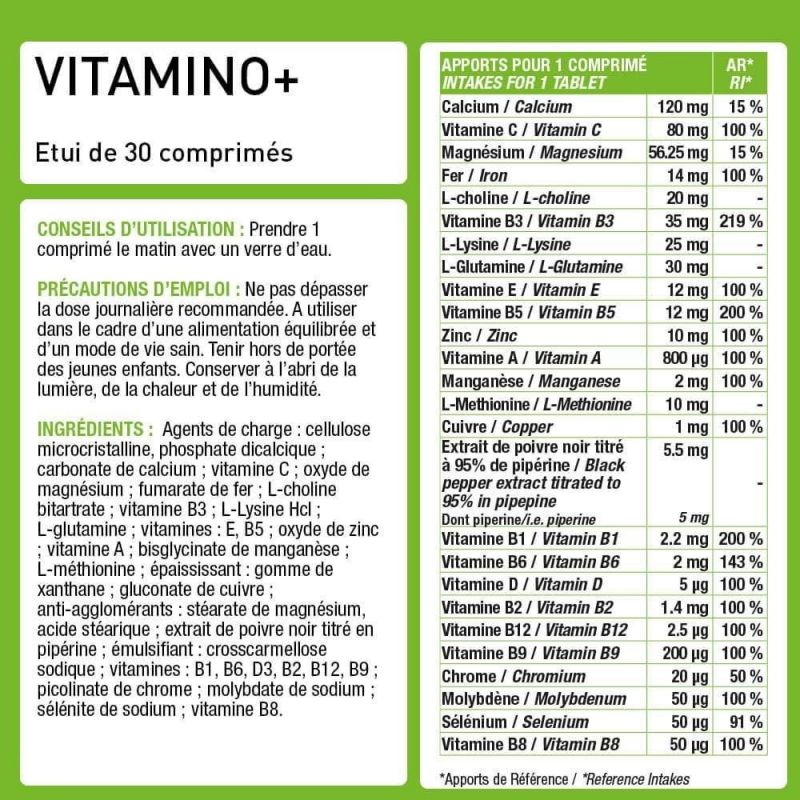 Vitamino+ Immunité, fatigue, Multivitamines et minéraux