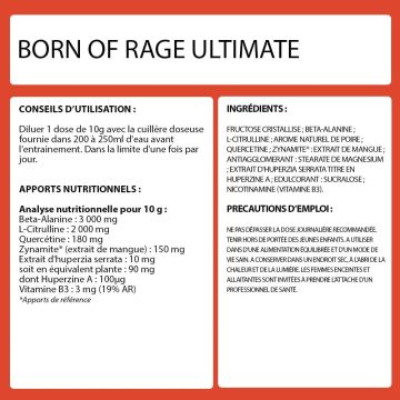 Born of Rage Ultimate Préworkout sans créatine - Pot de 250 Gr