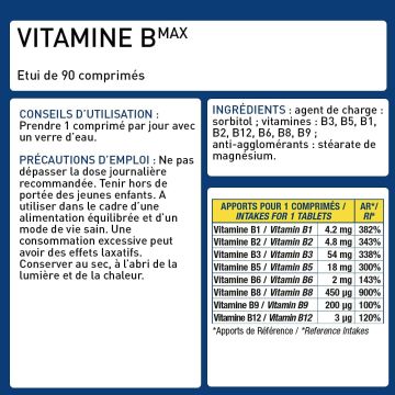 Vitamines B max - Métabolisme énergétique - Boite de 90 Caps