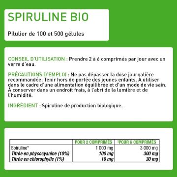 Spiruline Vegan Bio - Pot de 100 Caps